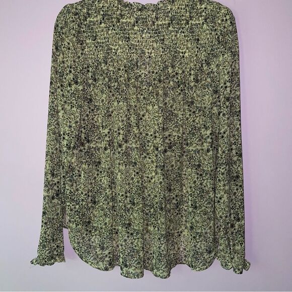 Free People Blouse M Yellow Ditsy Floral Chiffon Button Top - Picture 7 of 10